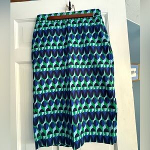 Boden Blue and Green Geometric Pencil Skirt